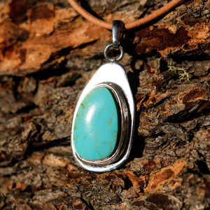Turquoise (Royston) Cabochon and Sterling Silver Pendant (SSP 1025)