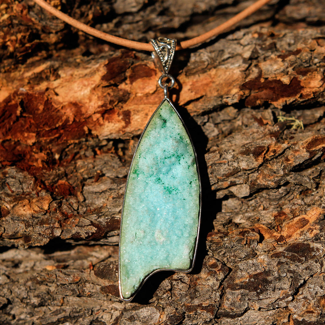 Chrysocolla Druzy (Gem Silica) Cabochon and Sterling Silver Pendant (SSP 1026)