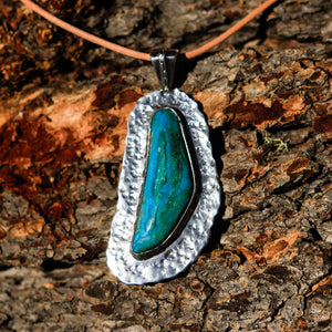 Chrysocolla (Gem Silica) Cabochon and Sterling Silver Pendant (SSP 1027)