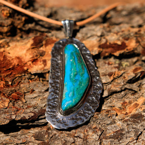 Chrysocolla (Gem Silica) Cabochon and Sterling Silver Pendant (SSP 1027)