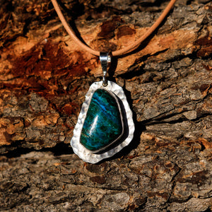 Chrysocolla (Gem Silica) Cabochon and Sterling Silver Pendant (SSP 1028)
