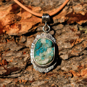 Chrysocolla Druzy (Gem Silica) Cabochon and Sterling Silver Pendant (SSP 1030)