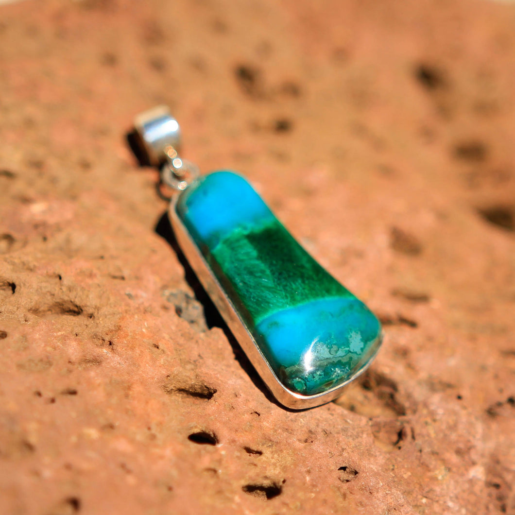 Chrysocolla (Gem Silica) Cabochon and Sterling Silver Pendant (SSP 1054)
