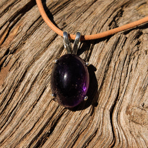 Amethyst Cabochon and Sterling Silver Pendant (SSP 1063)