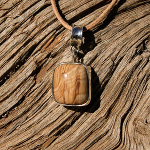 Petrified Wood Cabochon and Sterling Silver Pendant (SSP 1082)