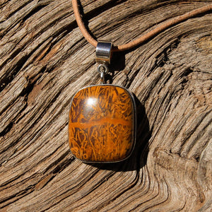 Calligraphy Jasper Cabochon and Sterling Silver Pendant (SSP 1083)