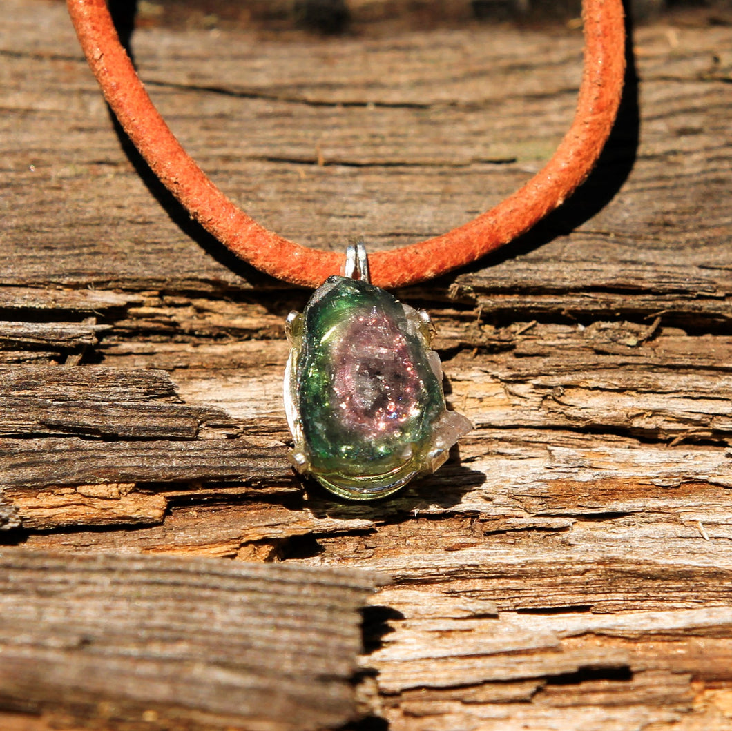 Watermelon Tourmaline and Sterling Silver Pendant (SSP 1154)