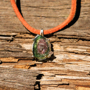 Watermelon Tourmaline and Sterling Silver Pendant (SSP 1154)