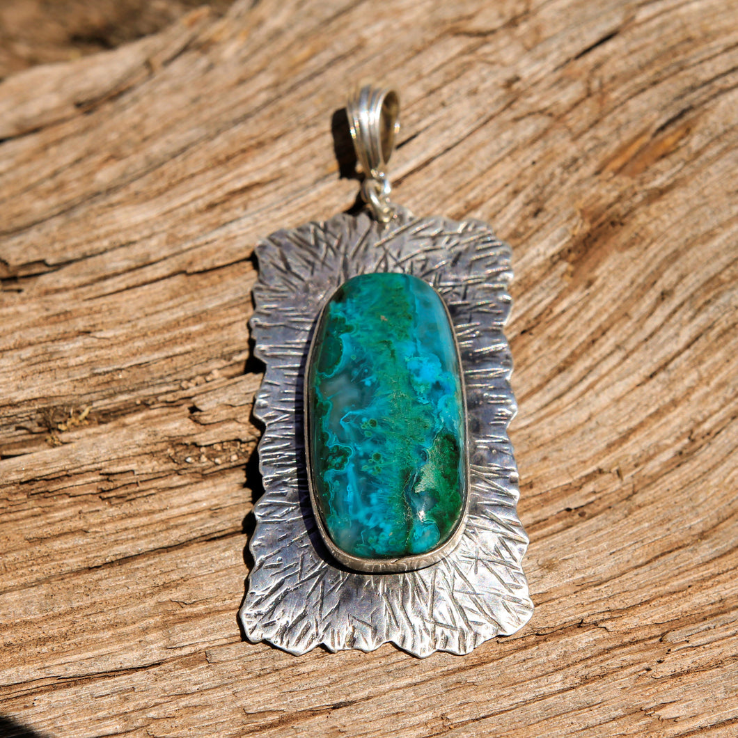 Chrysocolla (Gem Silica) Cabochon and Sterling Silver Pendant (SSP 1159)