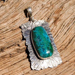 Chrysocolla (Gem Silica) Cabochon and Sterling Silver Pendant (SSP 1159)