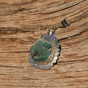 Chrysocolla Druzy (Gem Silica) Cabochon and Sterling Silver Pendant (SSP 1160)