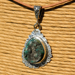 Chrysocolla Druzy (Gem Silica) Cabochon and Sterling Silver Pendant (SSP 1163)