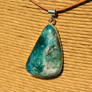 Chrysocolla Druzy (Gem Silica) Cabochon and Sterling Silver Pendant (SSP 1164)