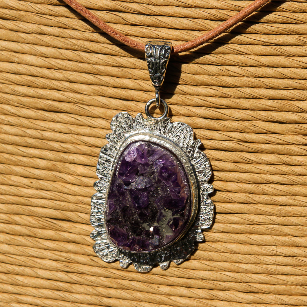 Amethyst Cabochon and Sterling Silver Pendant (SSP 1165)