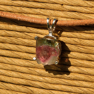 Watermelon Tourmaline and Sterling Silver Pendant (SSP 1171)