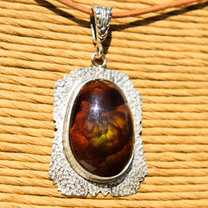 Fire Agate Cabochon and Sterling Silver Pendant (SSP 1173)