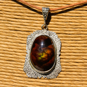 Fire Agate Cabochon and Sterling Silver Pendant (SSP 1173)