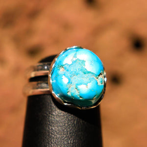 Turquoise (Sleeping Beauty) Cabochon and Sterling Silver Ring (SSR 1014)