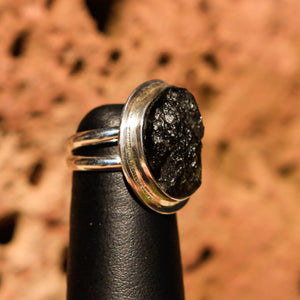 Moldavite Cabochon and Sterling Silver Ring (SSR 1023)