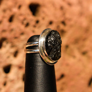 Moldavite Cabochon and Sterling Silver Ring (SSR 1023)