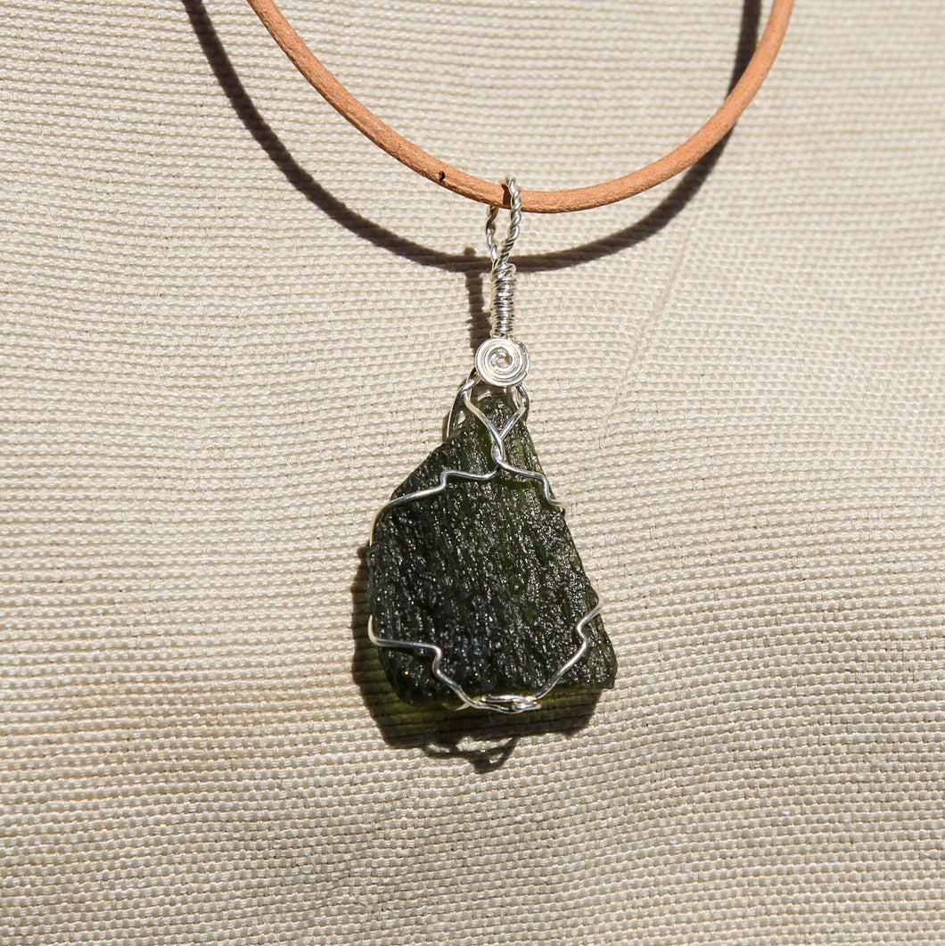 Moldavite and Sterling Silver Wire Wrap Pendant (SSWW 1001)