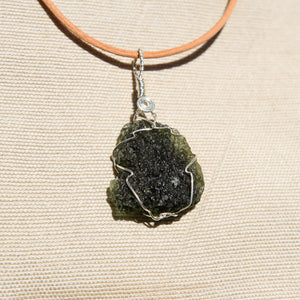Moldavite and Sterling Silver Wire Wrap Pendant (SSWW 1002)