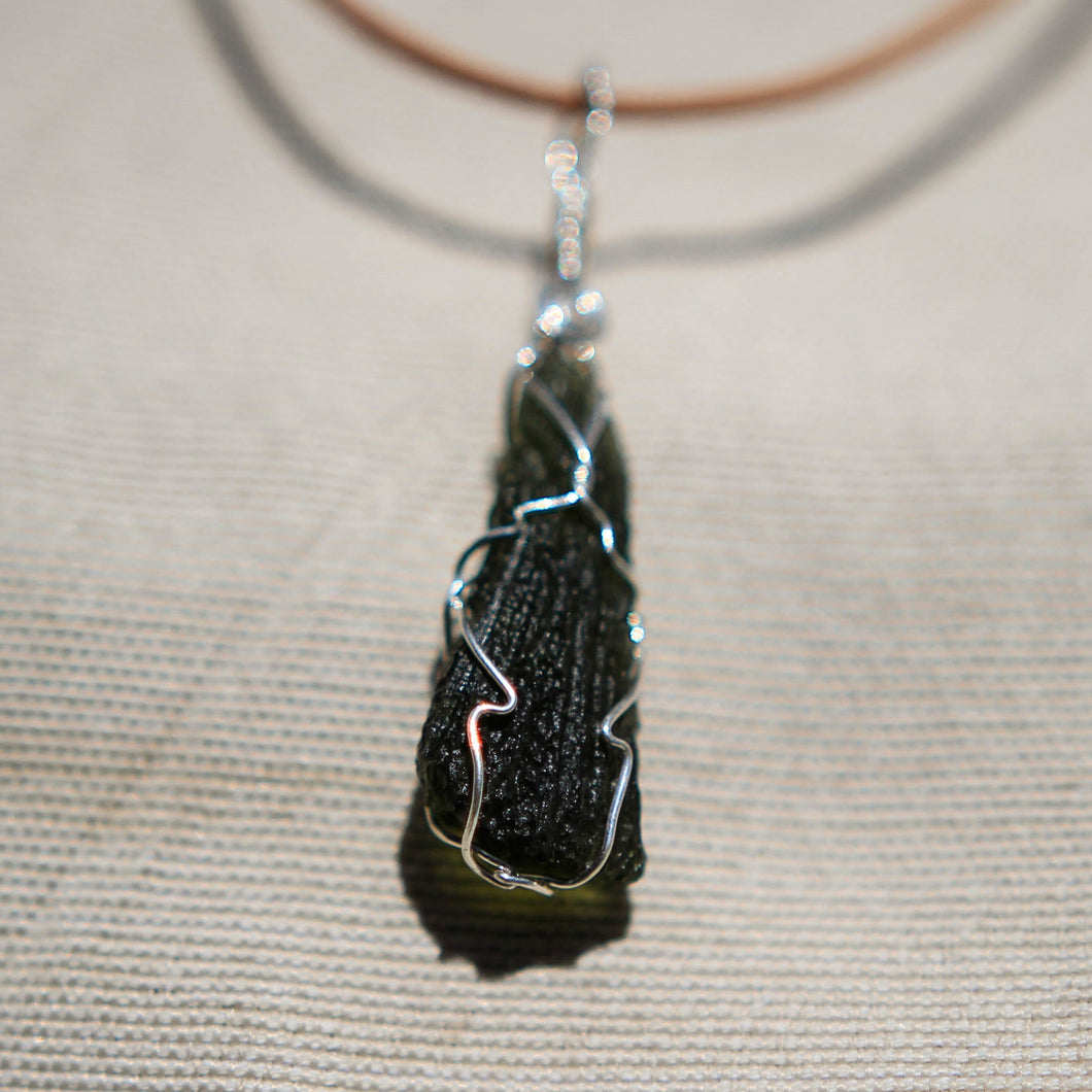 Moldavite and Sterling Silver Wire Wrap Pendant (SSWW 1004)