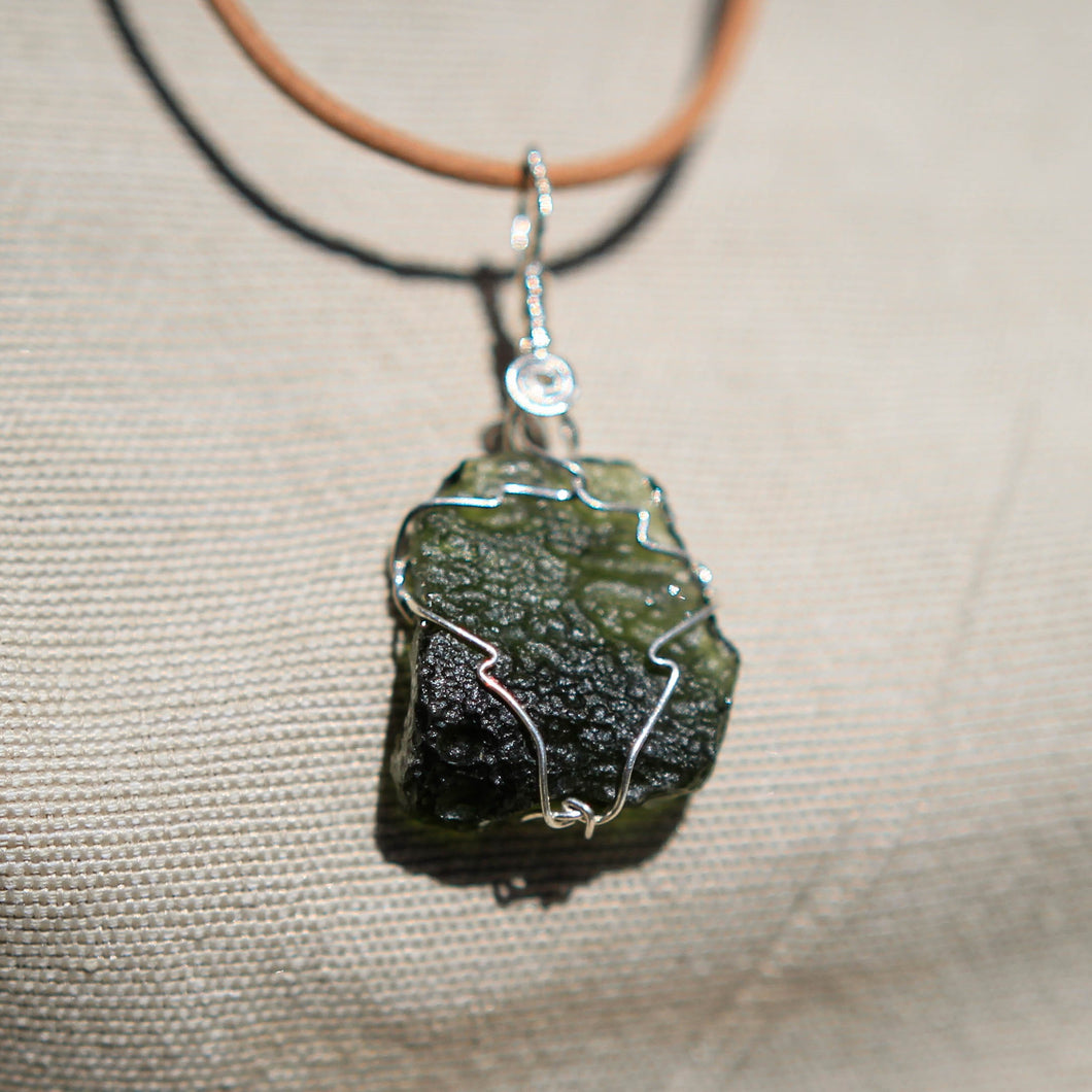 Moldavite and Sterling Silver Wire Wrap Pendant (SSWW 1006)