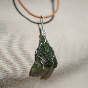 Moldavite and Sterling Silver Wire Wrap Pendant (SSWW 1007)