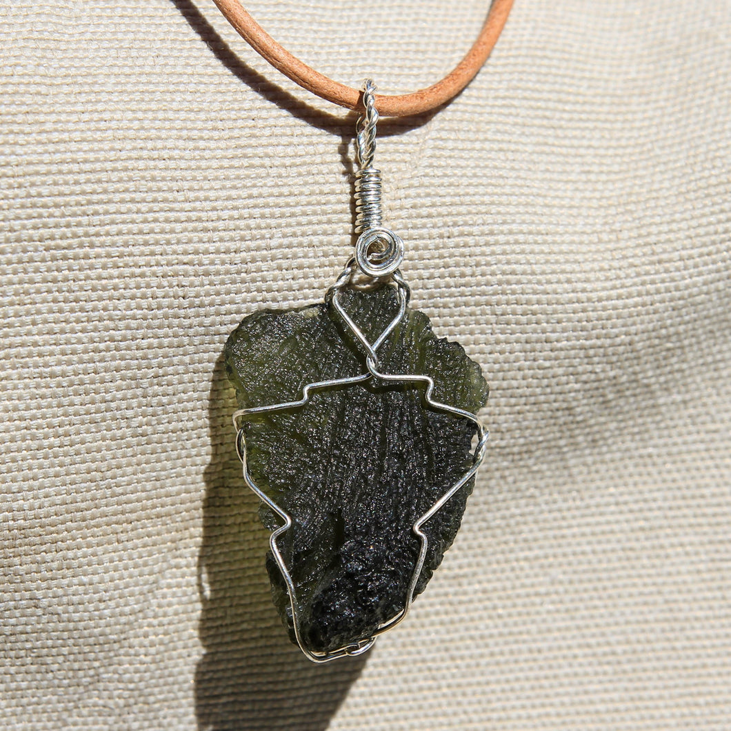 Moldavite and Sterling Silver Wire Wrap Pendant (SSWW 1008)