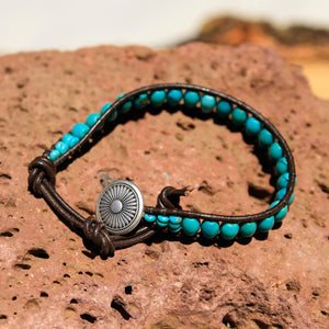 Turquoise Bead and Leather Wrap Bracelet (WB 11)