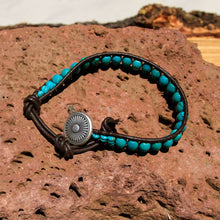 Load image into Gallery viewer, Turquoise Bead and Leather Wrap Bracelet (WB 11)
