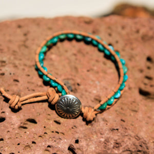 Turquoise Bead and Leather Wrap Bracelet (WB 12)