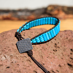 Turquoise (Magnesite) Bead and Leather Wrap Bracelet (WB 13)