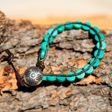 Load image into Gallery viewer, Turquoise (Magnesite) Bead and Leather Wrap Bracelet (WB 15)
