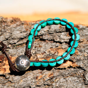 Turquoise (Magnesite) Bead and Leather Wrap Bracelet (WB 15)