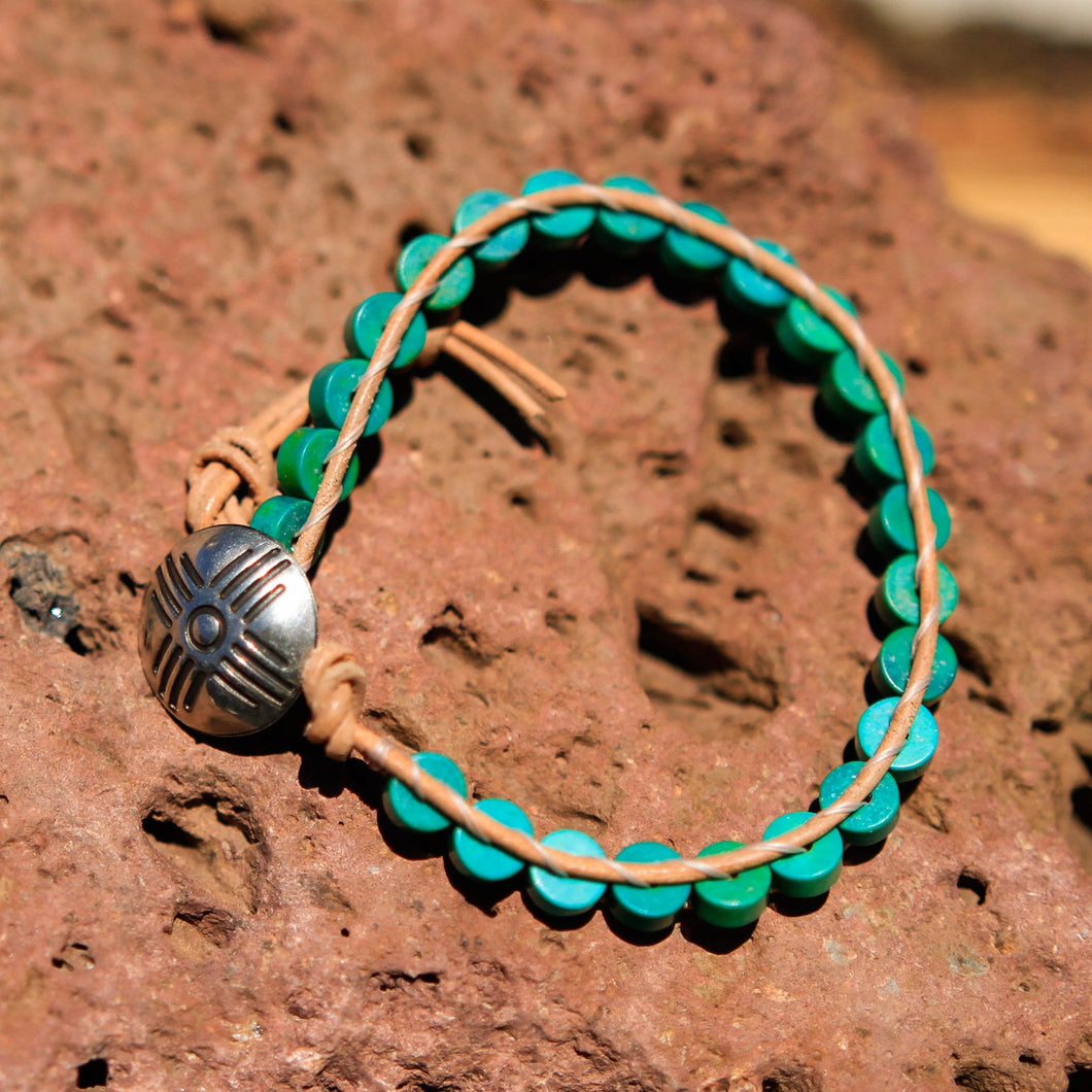 Turquoise (Magnesite) Bead and Leather Wrap Bracelet (WB 16)