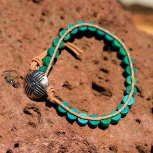 Turquoise (Magnesite) Bead and Leather Wrap Bracelet (WB 16)