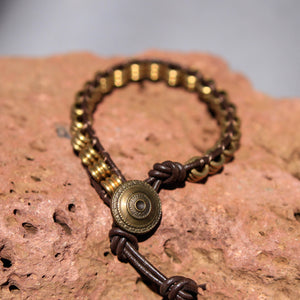 Brass Metal Bead and Leather Wrap Bracelet (WB 18)