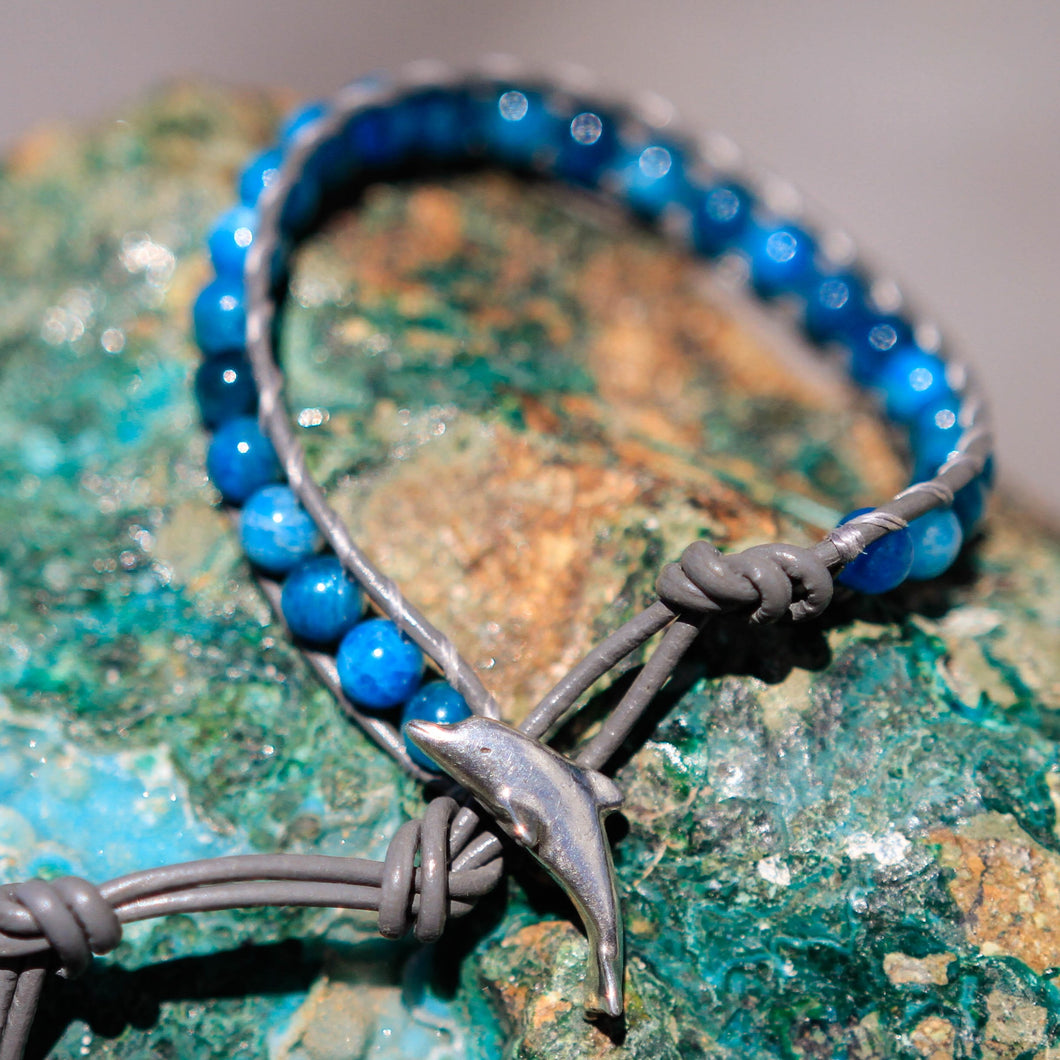 Apatite Bead and Leather Wrap Bracelet (WB 23)