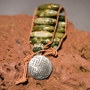 Rain Forest Jasper Bead and Leather Wrap Bracelet (WB 22)