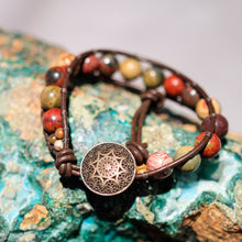 Load image into Gallery viewer, Cherry Creek (Red Creek) Jasper Bead and Leather Wrap Bracelet (WB 26)
