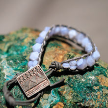 Load image into Gallery viewer, Blue Lace Agate Bead and Leather Wrap Bracelet (WB 27)
