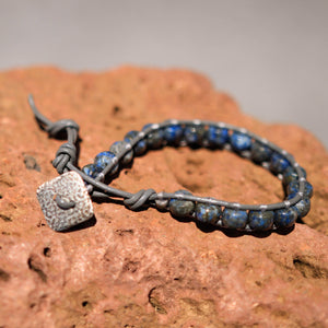 Sodalite Bead and Leather Wrap Bracelet (WB 31)