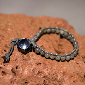Labradorite Bead and Leather Wrap Bracelet (WB 32)