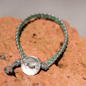 Green Aventurine Bead and Leather Wrap Bracelet (WB 38)