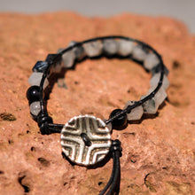 Load image into Gallery viewer, Black Tourmaline and Quartz Bead and Leather Wrap Bracelet (WB 41)
