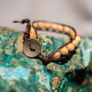 Picture Jasper Bead and Leather Wrap Bracelet (WB 42)