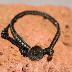 Pyrite Bead and Leather Wrap Bracelet (WB 43)