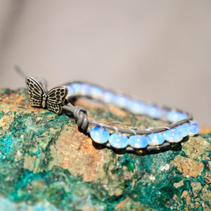 Opalite Bead and Leather Wrap Bracelet (WB 49)